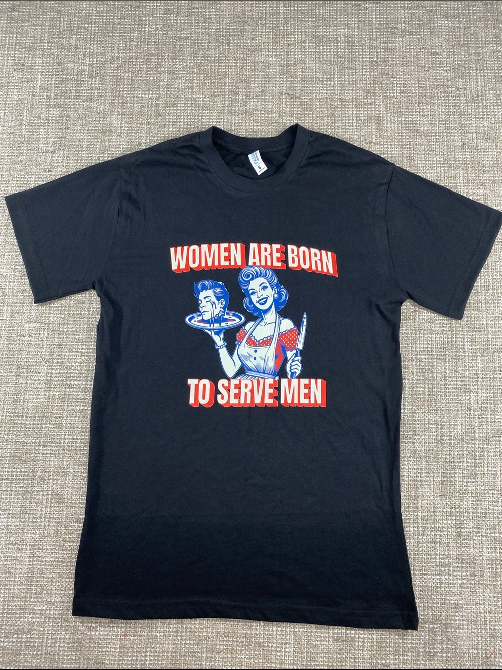 Black Graphic Short-Sleeve Tee with Retro Slogan